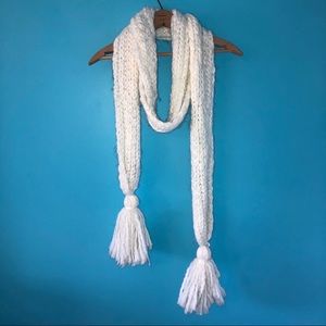 White Knit Soft Scarf Tassel Winer Warm